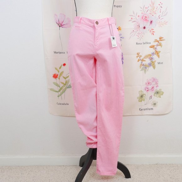 Zara Bubble Gum Pink Tapered Leg Chino Size 2 Side Pockets Stretchy Casual Pant - Picture 1 of 8